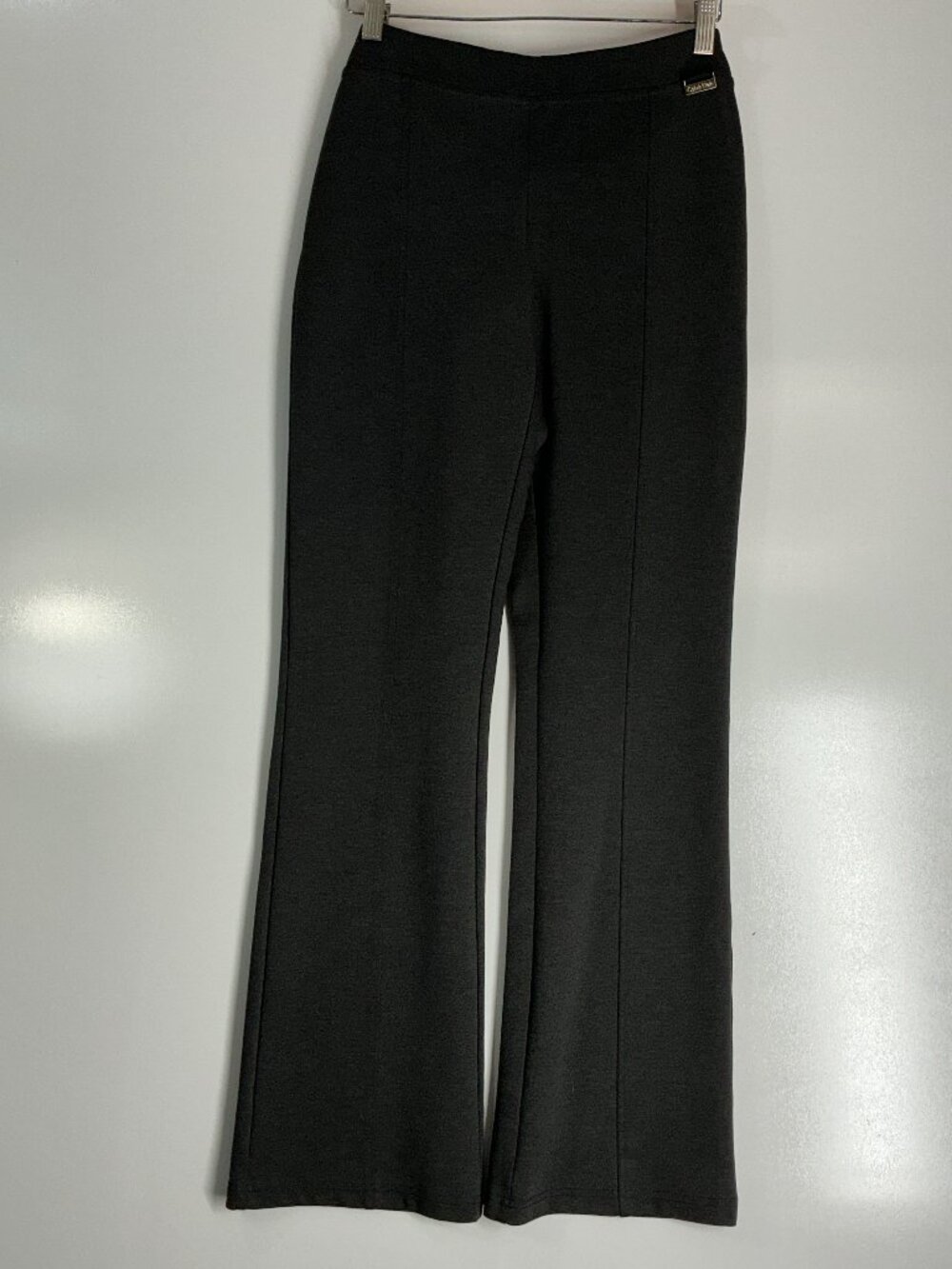 Calvin Klein Black Pull-On Stretch Wide Leg Pants Gold Logo Estimated M